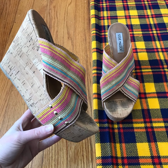 Steve Madden Pride Criss Cross Strap Cork Wedge - Picture 2 of 8